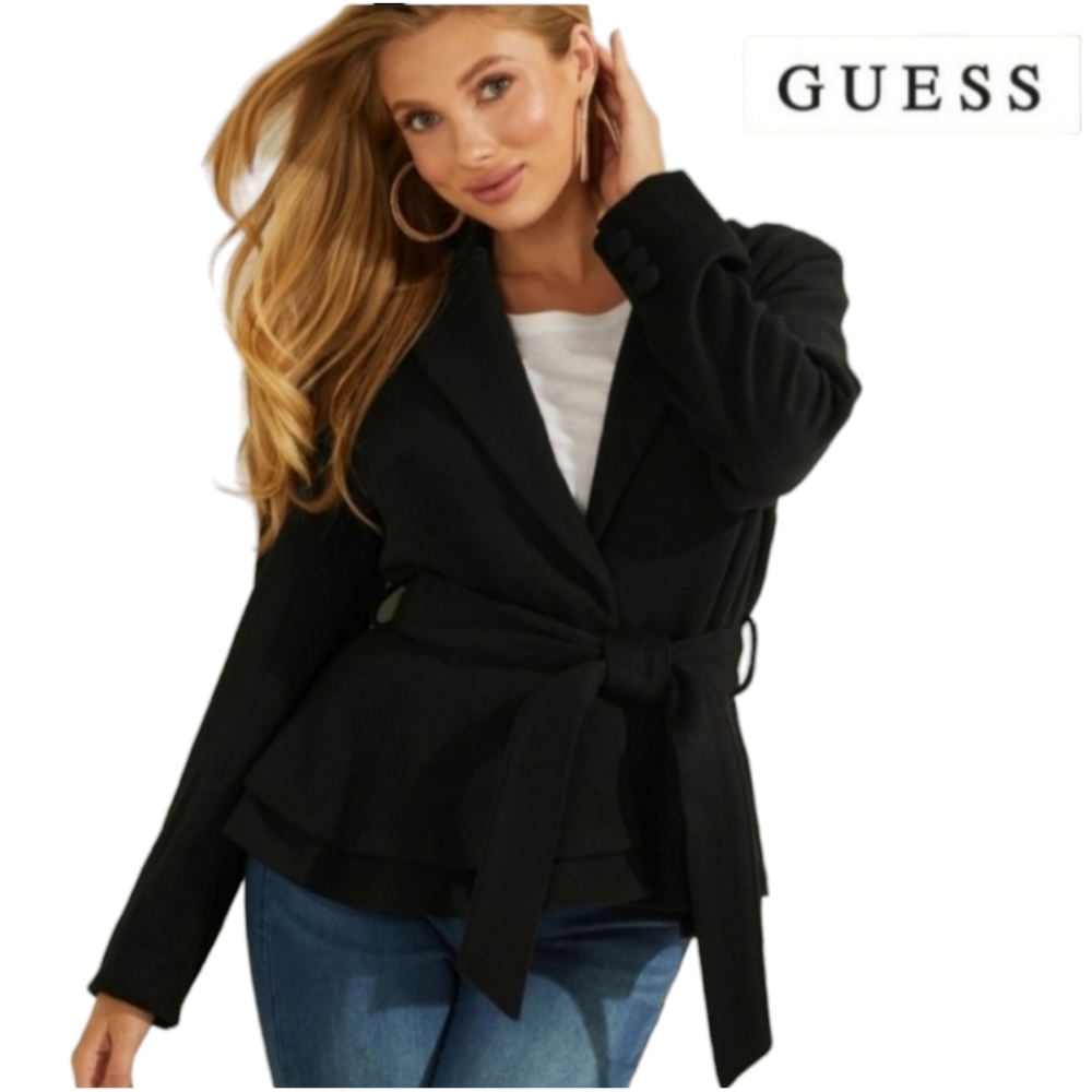 NWT Women's Guess Avril Peplum Blazer Large/Black